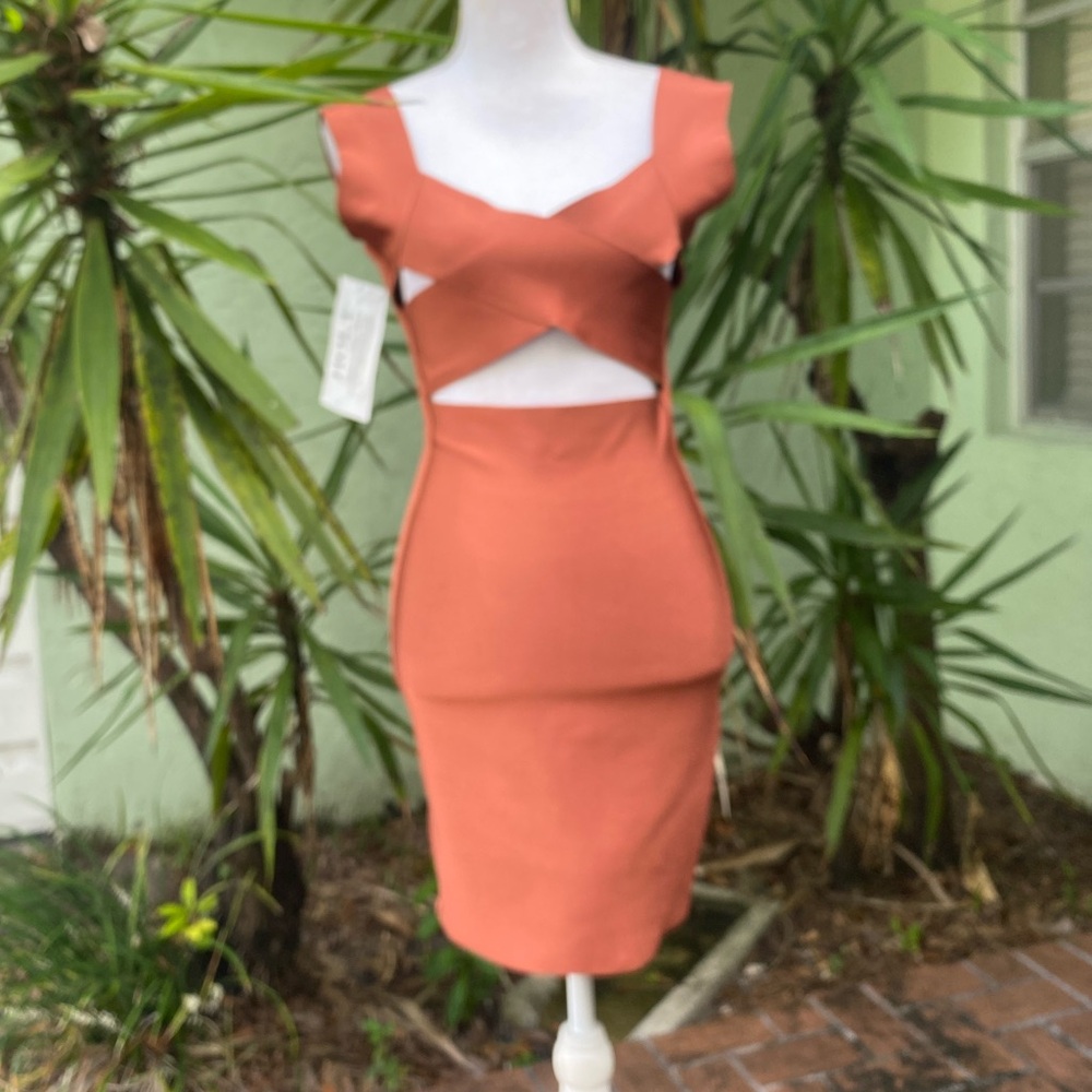Bronze Cut Out Bandage Dress